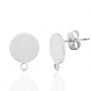 DQ European metal findings earpin round 10mm with loop Antique Silver (nickel free)
