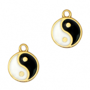 DQ European metal charms symbol Yin & Yang 15mm Gold-Black-White (nickel free)