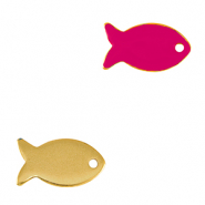 DQ European metal charms fish Gold-Neon Fuchsia Pink (nickel free)