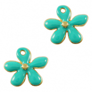 DQ European metal charms flower Gold-Turquoise (nickel free)