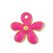 DQ European metal charms flower Gold-Fuchsia (nickel free)