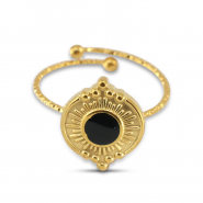 Stainless steel rings enamel round Gold-Black