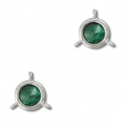 Crystal glass connectors round Emerald Green-Silver