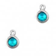 Crystal glass charms round Aquamarine Blue-Silver