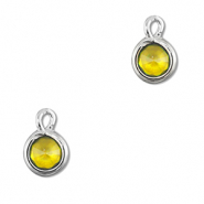 Crystal glass charms round Yellow-Silver