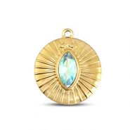 BY31® Stainless steel charms round Gold-Aqua