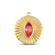 BY31® Stainless steel charms round Gold-Soft Pink Opal