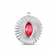 BY31® Stainless steel charms round Silver-Soft Pink Opal