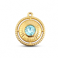 BY31® Stainless steel charms round with ring Gold-Aqua