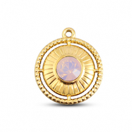 BY31® Stainless steel charms round with ring Gold-Soft Pink Opal