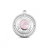 BY31® Stainless steel charms round with ring Silver-Soft Pink Opal