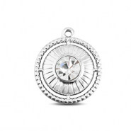 BY31® Stainless steel charms round with ring Silver-Crystal