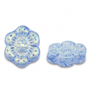 Czech Beads boho flower 14mm Transparent Blue-AB Coating