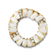 Top faceted charms round White AB-White Transparent AB-Gold