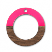 Wooden pendants round Neon Pink-Brown
