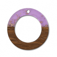 Wooden pendants round Purple Transparent-Gold-Brown