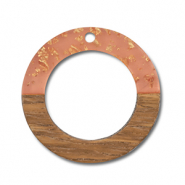 Wooden pendants round Orange Transparent-Gold-Brown