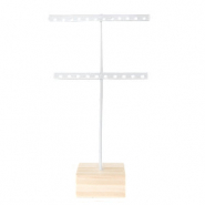 Jewellery display T-From for earrings with wooden standard White-Wood