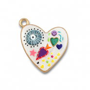 Metal charms with enamel heart White-Multicolour-Gold