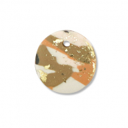 Polymer pendants round Brown-Pink-White-Gold