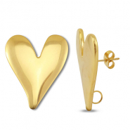 Stainless steel findings earrings / earpin heart with loop Gold