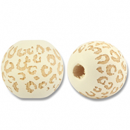Wooden beads round 16mm pattern Off White-Natural