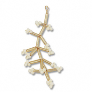 Glass seed beads charms flower Gold-Off White