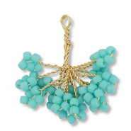Glass seed beads charms flower Gold-Turquoise