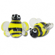 Hand-painted glass beads bee Yellow-Black-Transparent