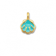 DQ European metal charms shell Turquoise Blue-Gold (Nickelfree)