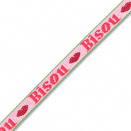 BY31&reg; Ribbon text "Bisou" Pink-Red-Dark Green