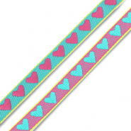 BY31&reg; Ribbon text hearts Turquoise Green-Fuchsia-Yellow