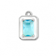 Brass TQ metal charms rectangle Silver-White-Light Blue