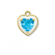Brass TQ metal charms heart Gold-White-Light Blue