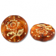 Acrylic beads round with flower Orange Brown-Gold