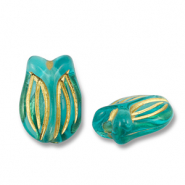 Acrylic beads tulip Teal Blue-Gold