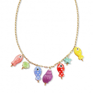Stainless steel necklaces with charms fish Gold-Multicolour