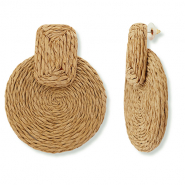 Trendy raffia earrings rectangle / round Light Brown