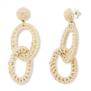 Trendy raffia earrings oval Beige-Gold