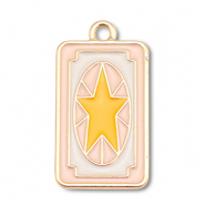 Metal charms enamel card with star Gold-Light Pink-White-Yellow