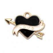 Metal charms enamel heart "love" Gold-Black-White