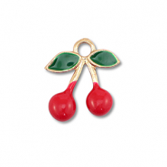Metal charms enamel cherries Gold-Red-Dark Green