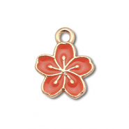 Metal charms enamel flower Gold-Dark Coral Red