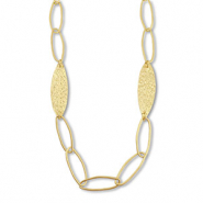 Statement chain necklaces oval with leaf Gold
