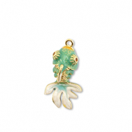 Eco-brass&reg; metal charms fish Gold-Turquoise-White
