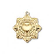 Stainless steel charms flower with heart Gold