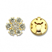 Eco-brass&reg; metal button covers zirconia flower Gold-Crystal