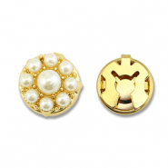 Eco-brass&reg; metal button covers pearls Gold-White
