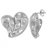 Stainless steel findings earrings / earpin heart with loop Silver