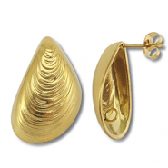 Stainless steel findings earrings / earpin mussel with loop Gold